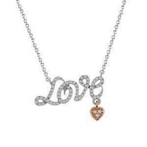 Love Diamond Pendant Necklace 10k White Gold Womens Heart